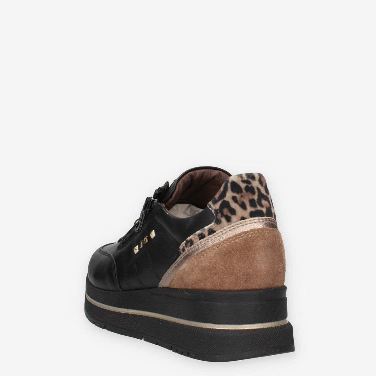 Sneakers Donna Nero Giardini I617360D-100 in Pelle Nera con Dettagli Animalier
