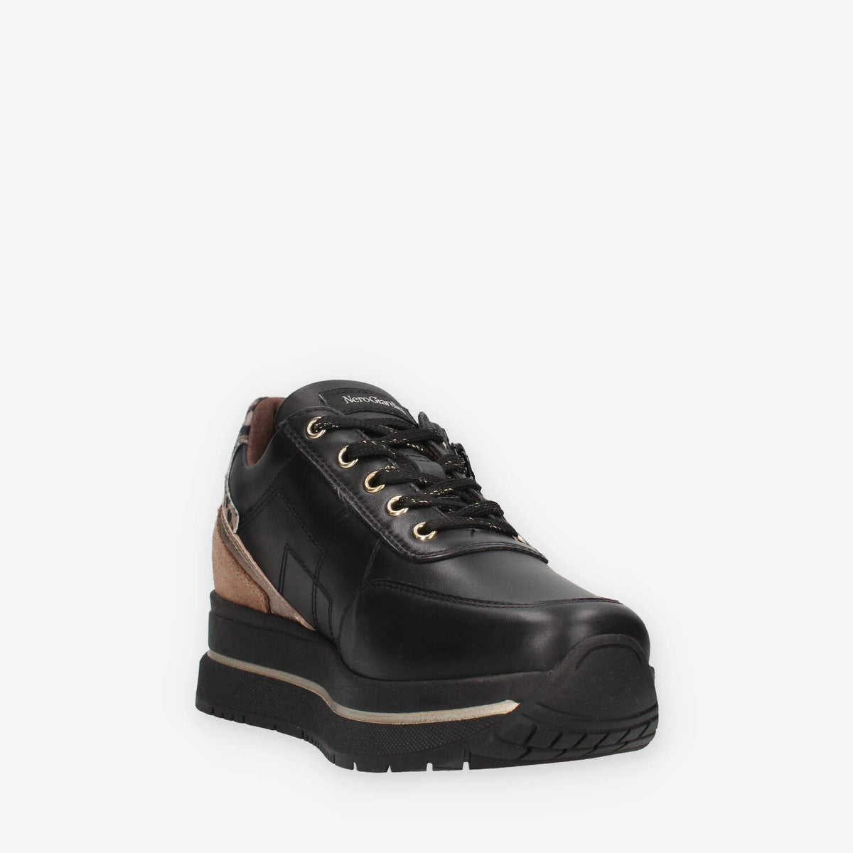 Sneakers Donna Nero Giardini I617360D-100 in Pelle Nera con Dettagli Animalier