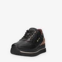 Sneakers Donna Nero Giardini I617360D-100 in Pelle Nera con Dettagli Animalier