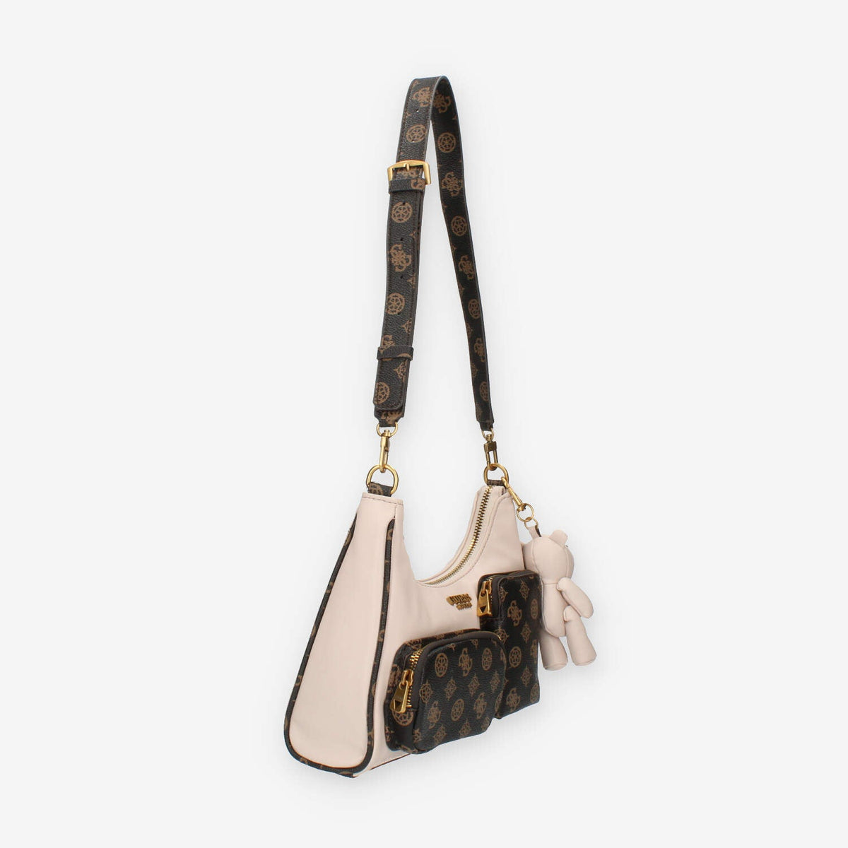 Guess Utility Borsetta a spalla rosa e logato marrone con pendente