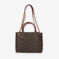 Guess Izzy Borsa a spalla a tre scomparti bordeaux e marrone logata