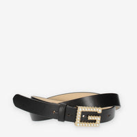 Guess Cintura da donna nera con fibbia G con perle