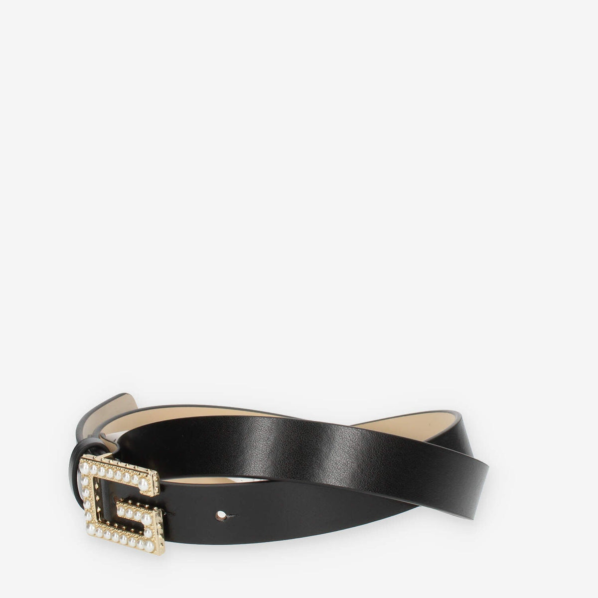 Guess Cintura da donna nera con fibbia G con perle
