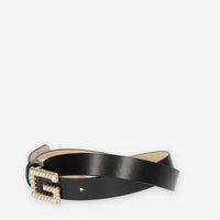 Guess Cintura da donna nera con fibbia G con perle