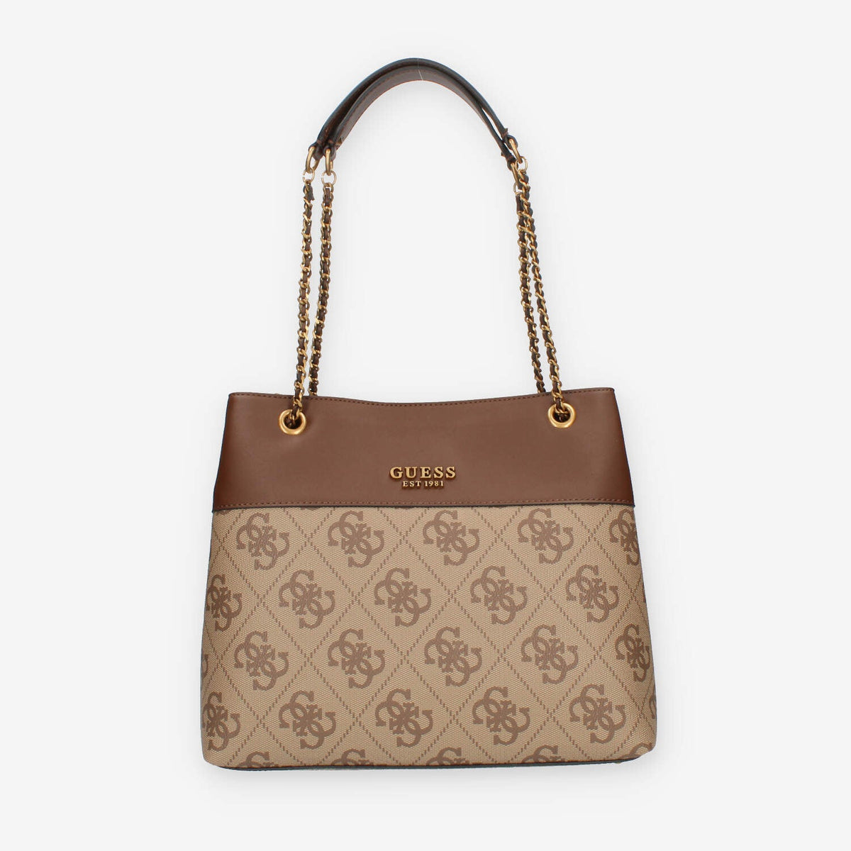 Guess Berta Borsa a spalla a 3 scomparti beige logata e marrone