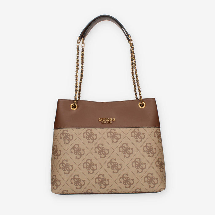 Guess Berta Borsa a spalla a 3 scomparti beige logata e marrone