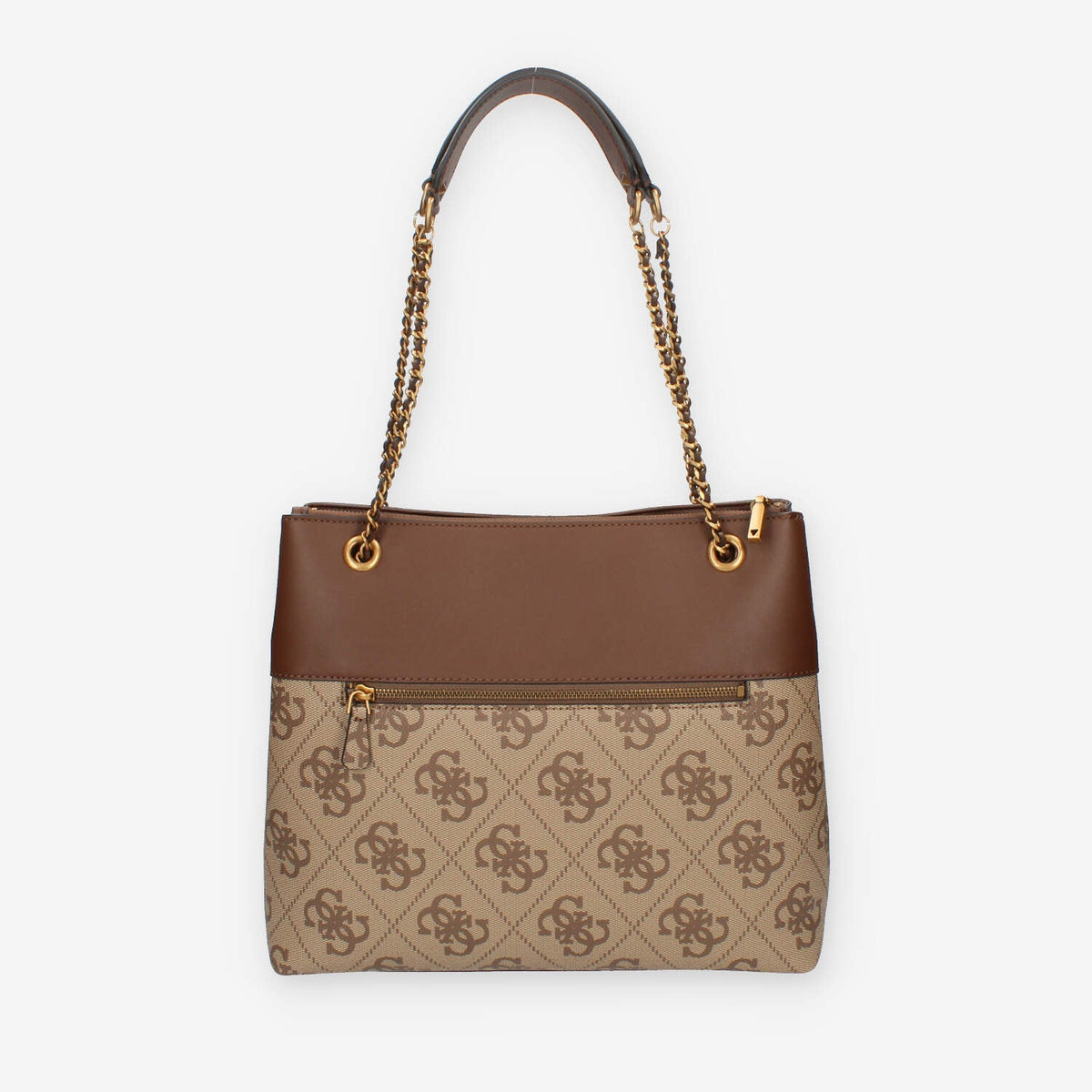 Guess Berta Borsa a spalla a 3 scomparti beige logata e marrone