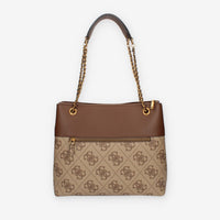 Guess Berta Borsa a spalla a 3 scomparti beige logata e marrone