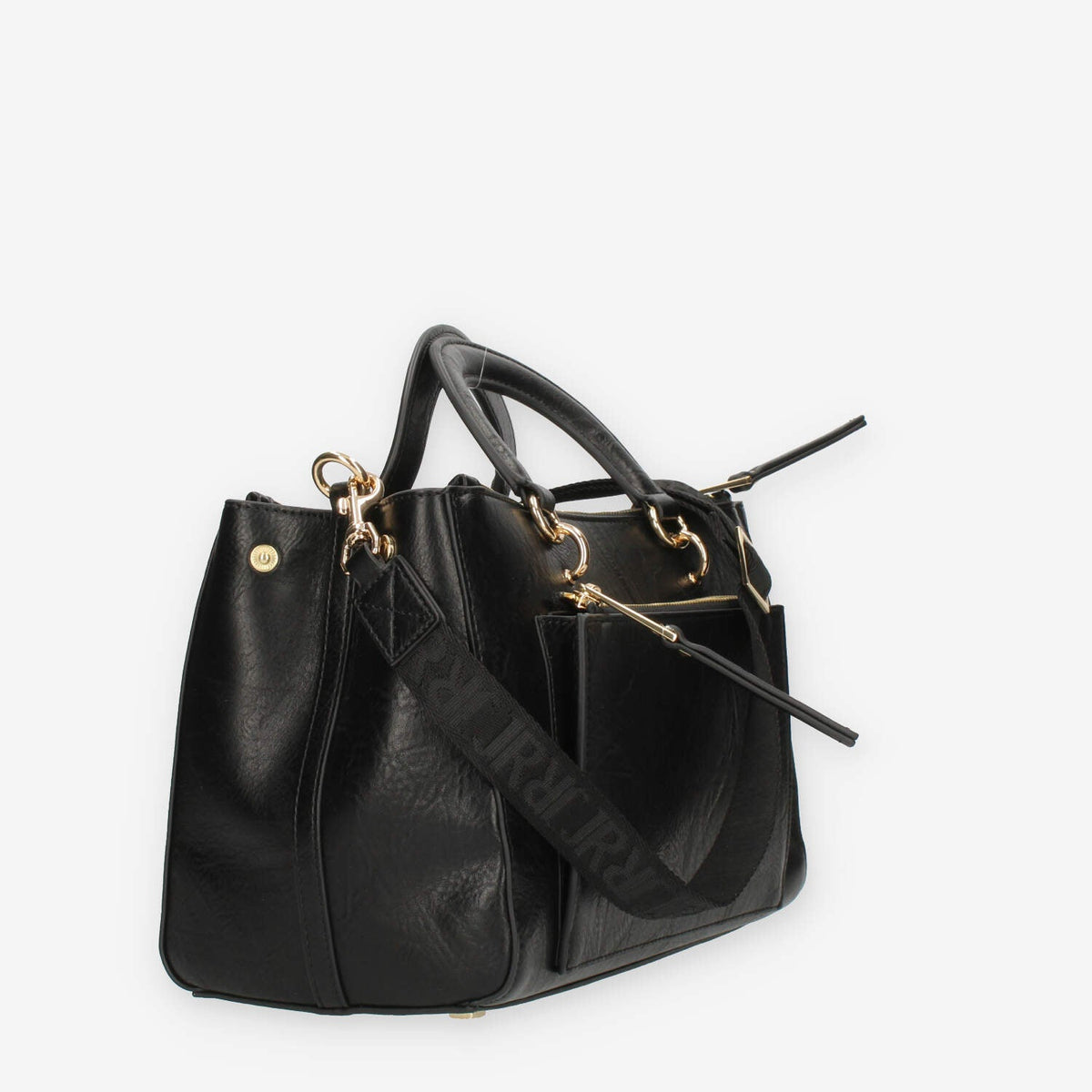 John Richmond Borsa a mano a 3 scomparti nera e oro con charm