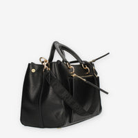 John Richmond Borsa a mano a 3 scomparti nera e oro con charm