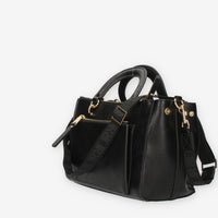 John Richmond Borsa a mano a 3 scomparti nera e oro con charm