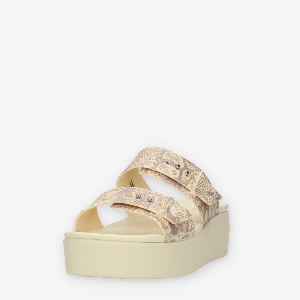 Crocs Brooklyn Snake Buckle Low Wedge W Sandali scalzati beige pitonati