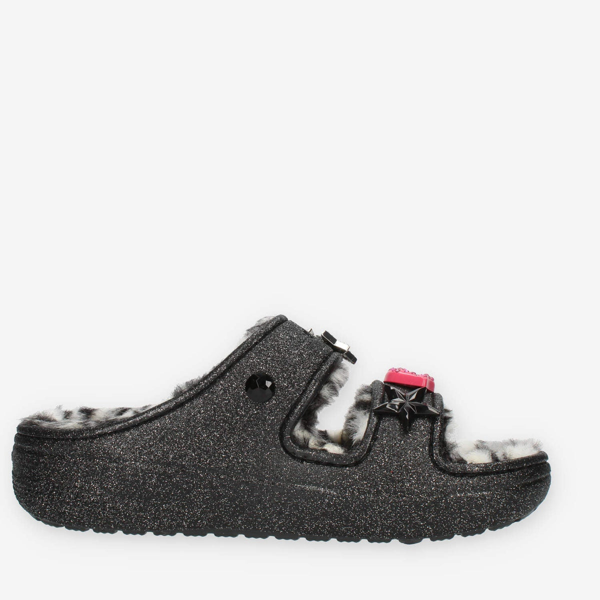 Crocs Classic Cozzzy Disco Glitter Ciabatte glitterate nere