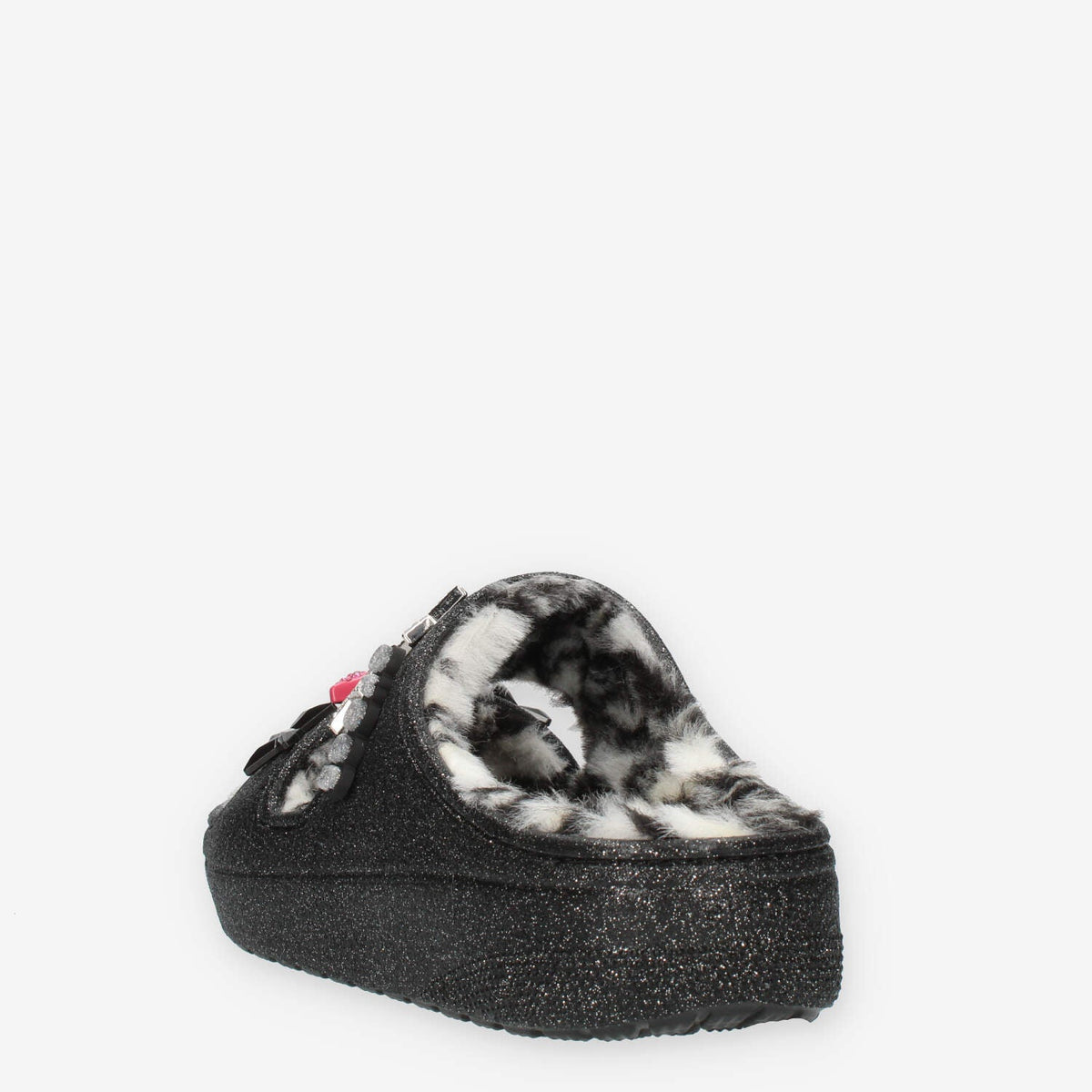 Crocs Classic Cozzzy Disco Glitter Ciabatte glitterate nere