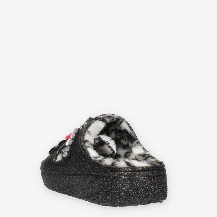 Crocs Classic Cozzzy Disco Glitter Ciabatte glitterate nere