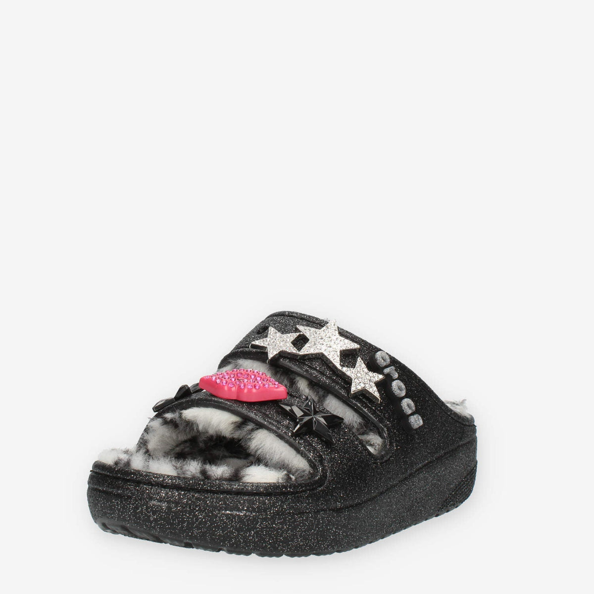 Crocs Classic Cozzzy Disco Glitter Ciabatte glitterate nere