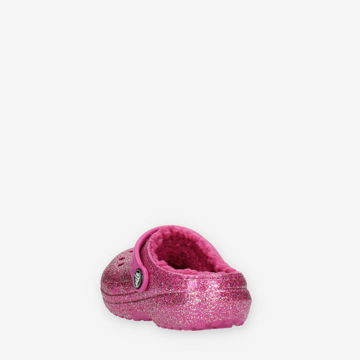 Crocs Classic Lined Glitter Clog Toddler Sandali glitterati fuxia con ecopelliccia