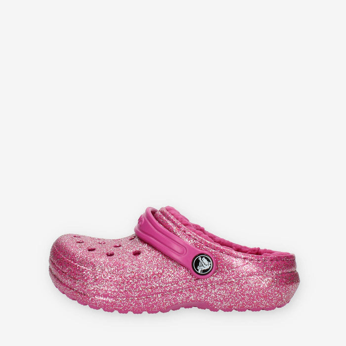 Crocs Classic Lined Glitter Clog Kid Sandali glitterati fuxia con ecopelliccia