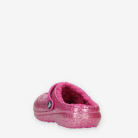 Crocs Classic Lined Glitter Clog Kid Sandali glitterati fuxia con ecopelliccia