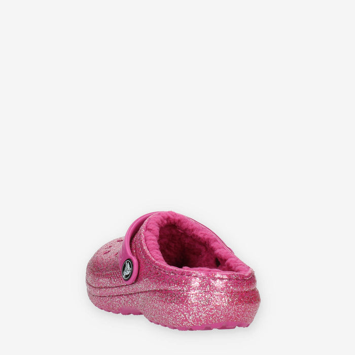 Crocs Classic Lined Glitter Clog Kid Sandali glitterati fuxia con ecopelliccia