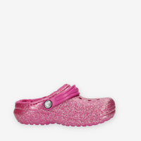 Crocs Classic Lined Glitter Clog Kid Sandali glitterati fuxia con ecopelliccia