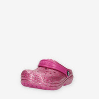 Crocs Classic Lined Glitter Clog Kid Sandali glitterati fuxia con ecopelliccia
