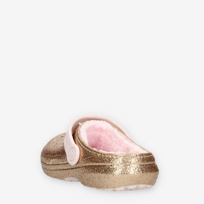 Crocs Classic Lined Glitter Clog Kid Sandali glitterati oro con ecopelliccia