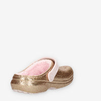 Crocs Classic Lined Glitter Clog Kid Sandali glitterati oro con ecopelliccia