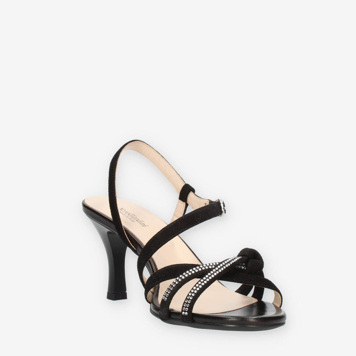 Nero Giardini Sandali neri da donna con tacco e strass