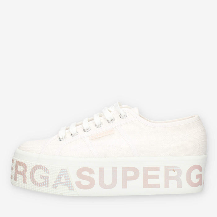 Superga 2790 Platform Lettering Sneakers bianche con logo iridescente
