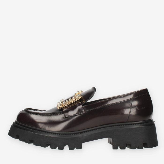 Vsl Mocassini bordeaux da donna con pietre