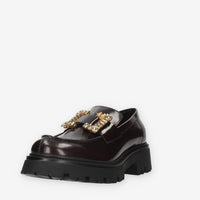 Vsl Mocassini bordeaux da donna con pietre