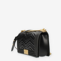 Marc Ellis Flat M Manhattan Borsa a tracolla nera e oro