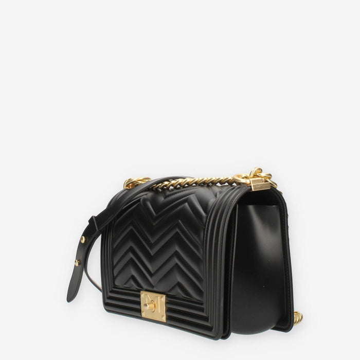 Marc Ellis Flat M Manhattan Borsa a tracolla nera e oro