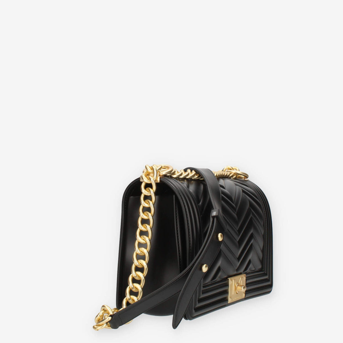 Marc Ellis Flat M Manhattan Borsa a tracolla nera e oro
