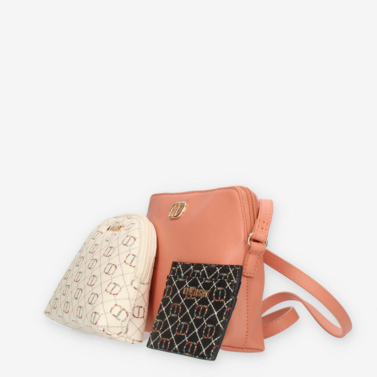 Twinset Milano Borsetta a tracolla rosa con trousse e portatessere interni