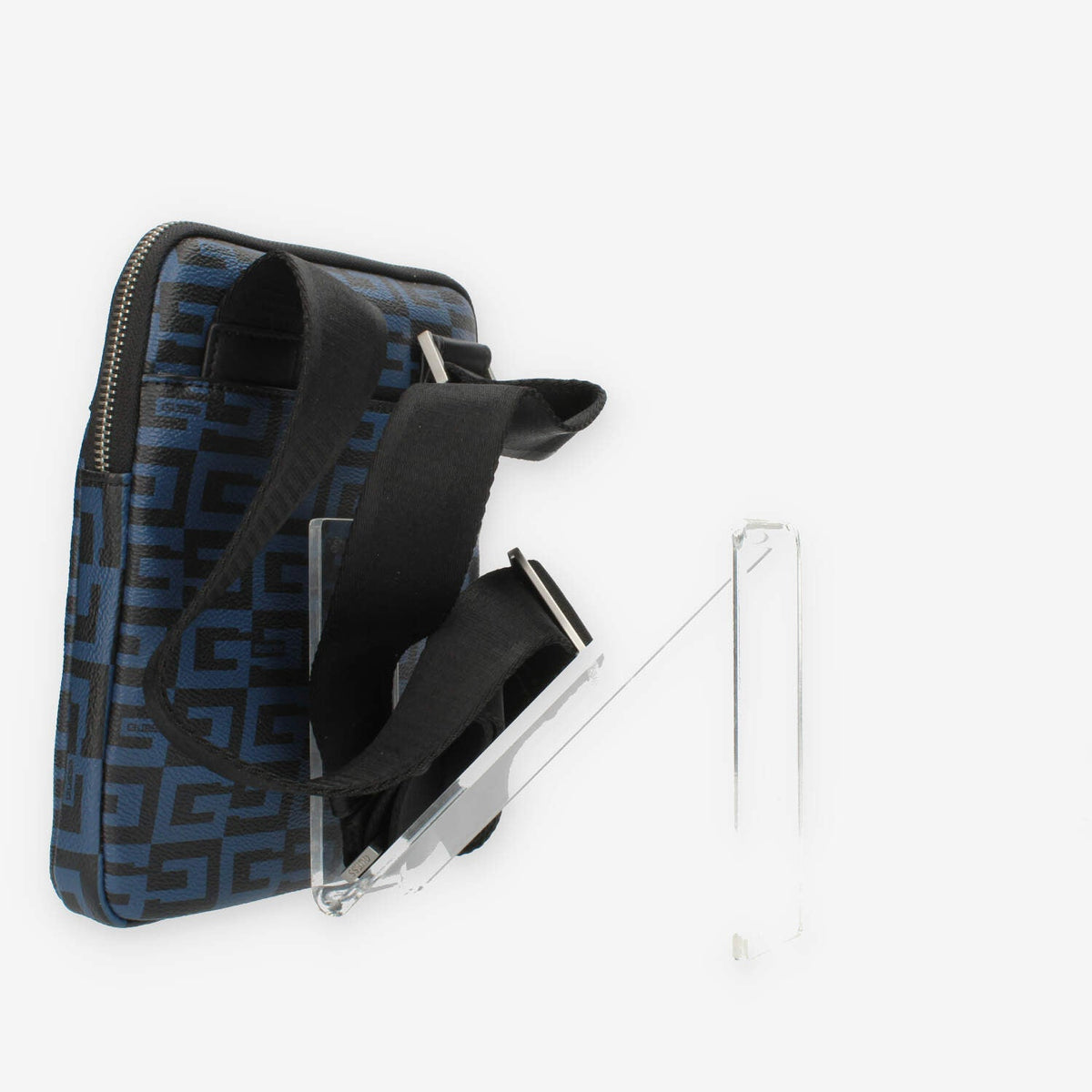 Guess Tracolla da uomo logata blu e nera