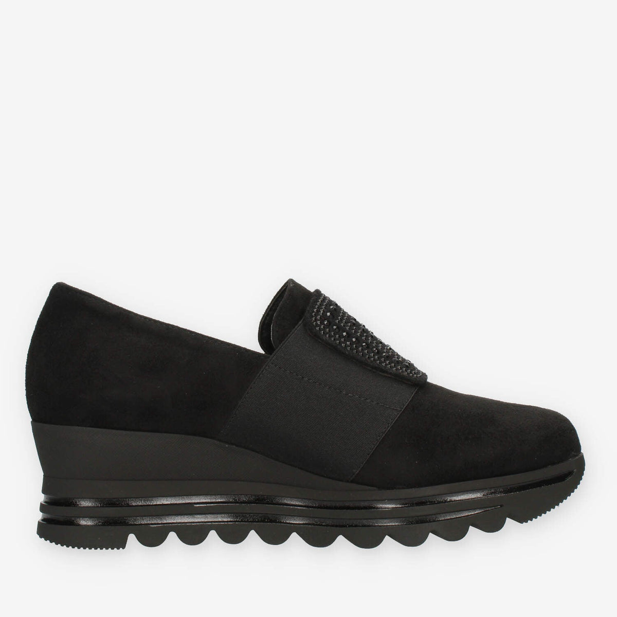 Comart Slip on da donna nere in camoscio con strass