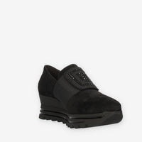 Comart Slip on da donna nere in camoscio con strass