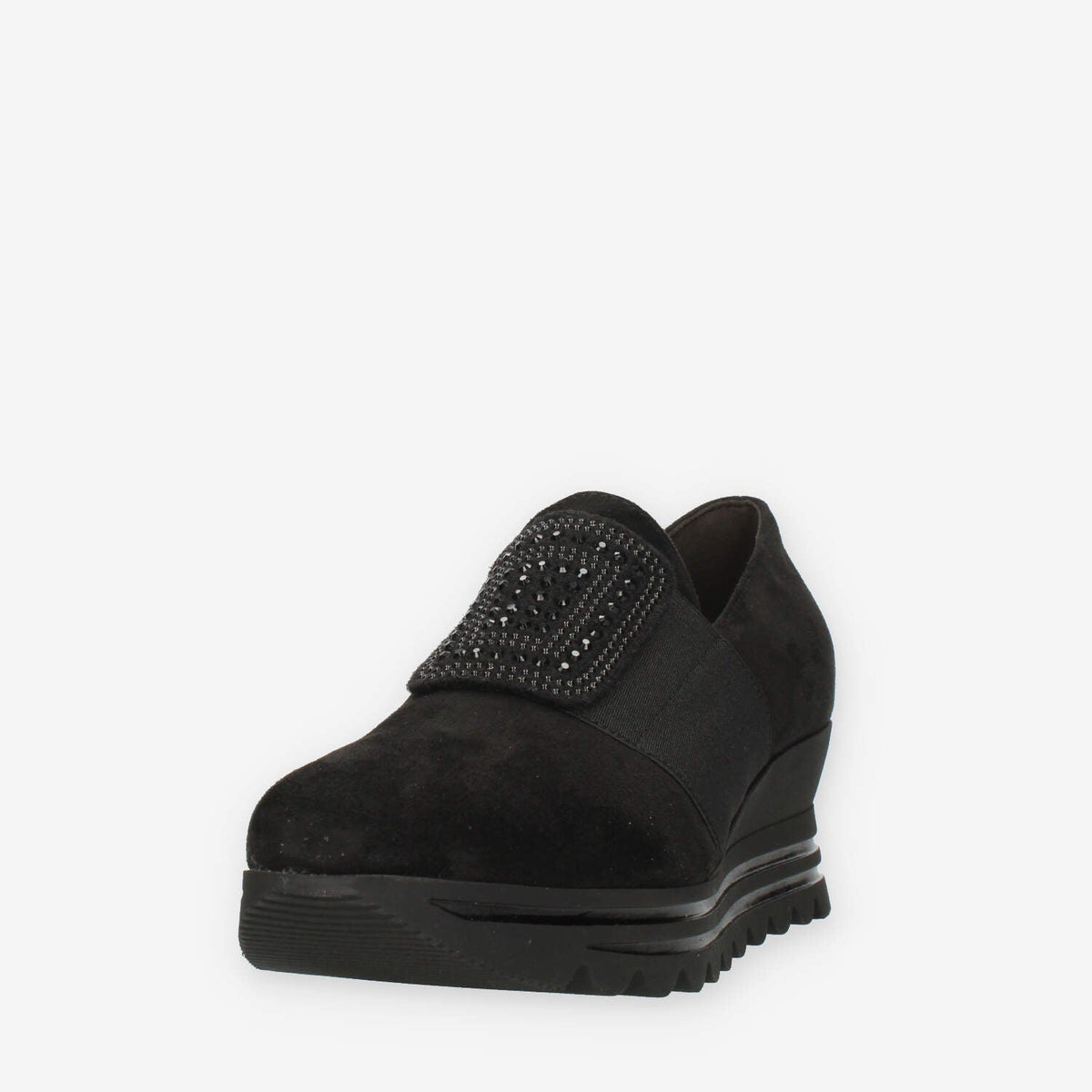 Comart Slip on da donna nere in camoscio con strass