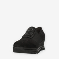 Comart Slip on da donna nere in camoscio con strass