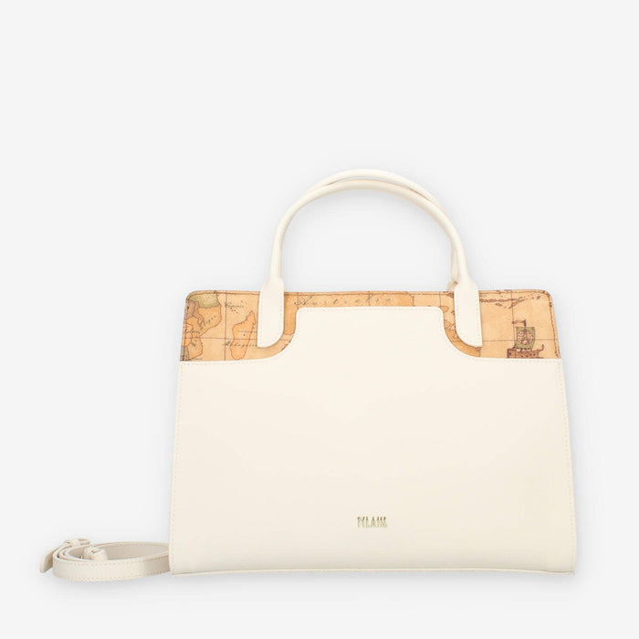 Alviero Martini Prima Classe Borsa a mano a 3 scomparti in saffiano avorio e Geo Classic