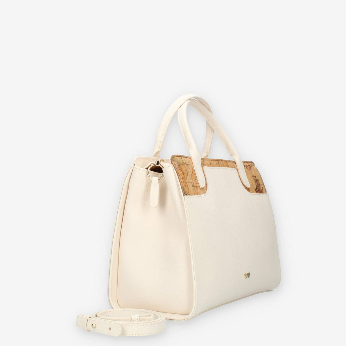 Alviero Martini Prima Classe Borsa a mano a 3 scomparti in saffiano avorio e Geo Classic