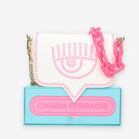 Chiara Ferragni Eyelike Borsa piccola a tracolla bianca con borchiette