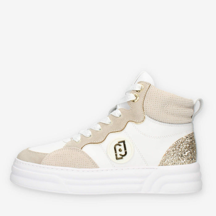LiuJo Cleo 07 Mid Sneakers alte bianche e beige con glitter