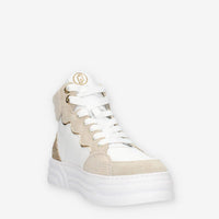 LiuJo Cleo 07 Mid Sneakers alte bianche e beige con glitter