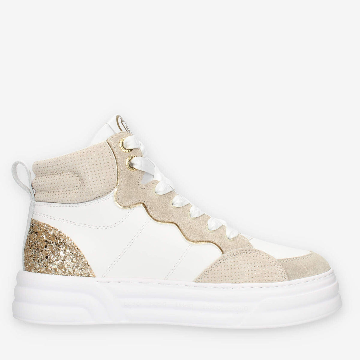 LiuJo Cleo 07 Mid Sneakers alte bianche e beige con glitter