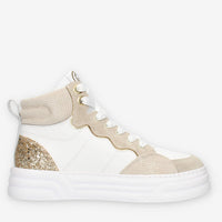 LiuJo Cleo 07 Mid Sneakers alte bianche e beige con glitter