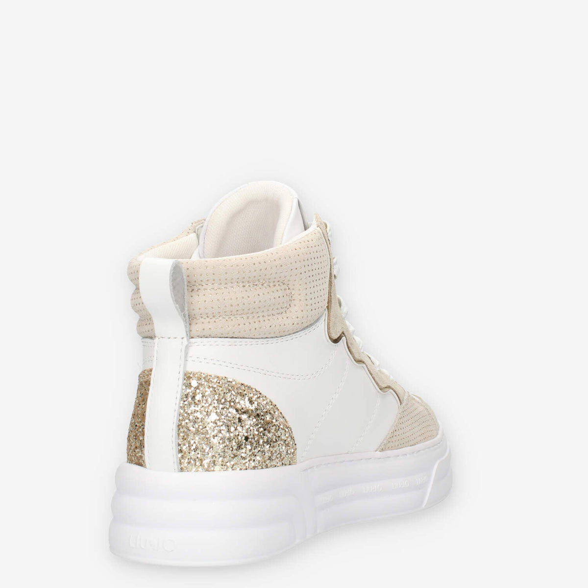 LiuJo Cleo 07 Mid Sneakers alte bianche e beige con glitter