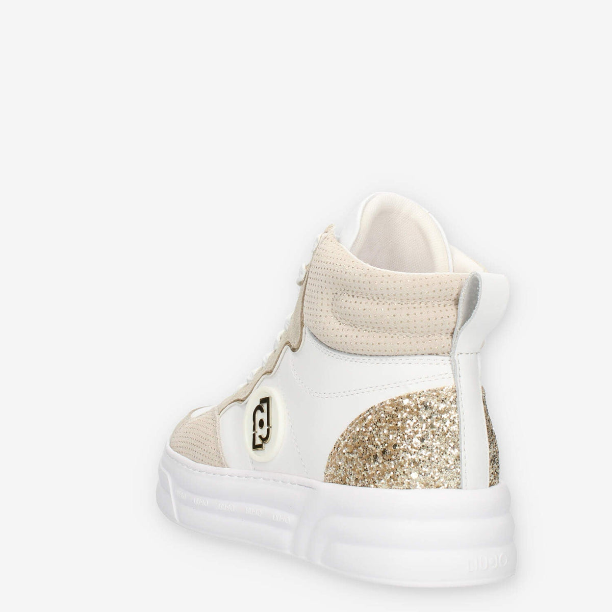 LiuJo Cleo 07 Mid Sneakers alte bianche e beige con glitter
